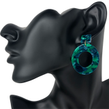 Blue Green Tortoise Shell Oval Hoop Drop Earrings