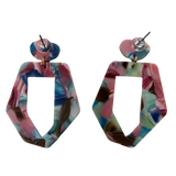 Pastel Multicolor Tortoise Shell Geometric Hoop Drop Earrings