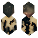 Cream and Black Tortoise Shell Geometric Drop Earrings