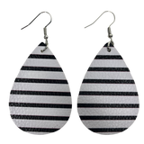 White and Black Faux Leather Teardrop Earrings