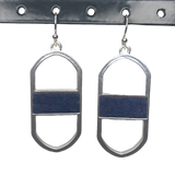 Matte Silver and Blue Oval Bar Drop Earrings