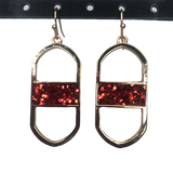 Gold and Red Oval Bar Drop Earrings