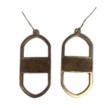 Matte Gold and Tan Oval Bar Drop Earrings