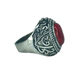 Silver Boho Ring with Red Stone - Size 10