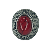 Silver Boho Ring with Red Stone - Size 10