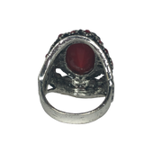 Silver and Red Rhinestone Statement Ring - Size 9