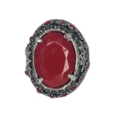 Silver and Red Rhinestone Statement Ring - Size 9