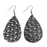 Silver Faux Leather Teardrop Earrings