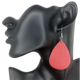 Red Faux Leather Teardrop Earrings