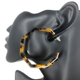 Yellow and Brown Resin Octagonal Hoop Earrings
