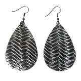 Silver Faux Leather Teardrop Earrings