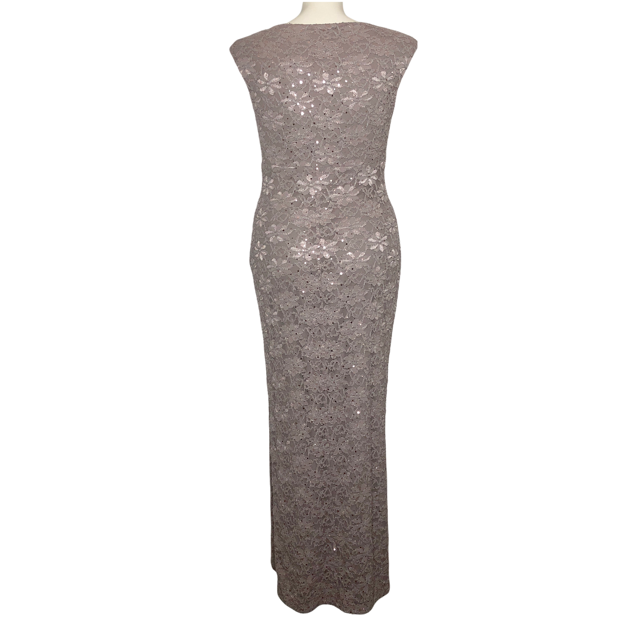 Connected Apparel Dusty Taupe Maxi Sequined Lace Evening Gown- Size 12 –  Reclaimed Cache
