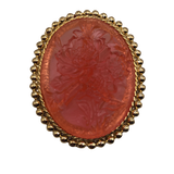 Gold and Pink Oval Floral Cameo Brooch