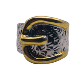 Silver and Gold Belt Buckle Ring - Size 5.5
